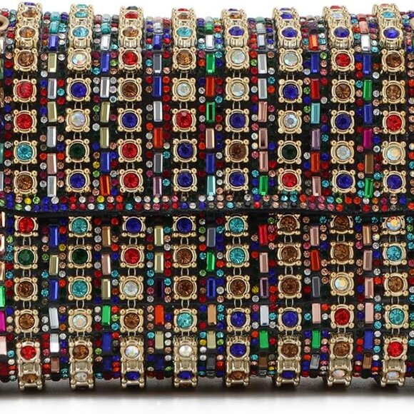 Women Crystal Rhinestone Evening Bag Square Clutch Purse with Chain